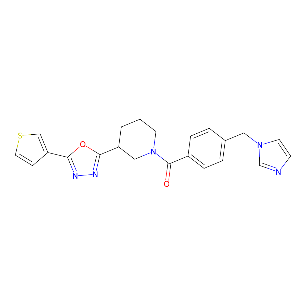 (4-((1H-imidazol-1-yl)methyl)phenyl)(3-(5-(thiophen-3-yl)-1,3,4-oxadiazol-2-yl)piperidin-1-yl)methanone molecular structure, CAS 1797579-24-8
