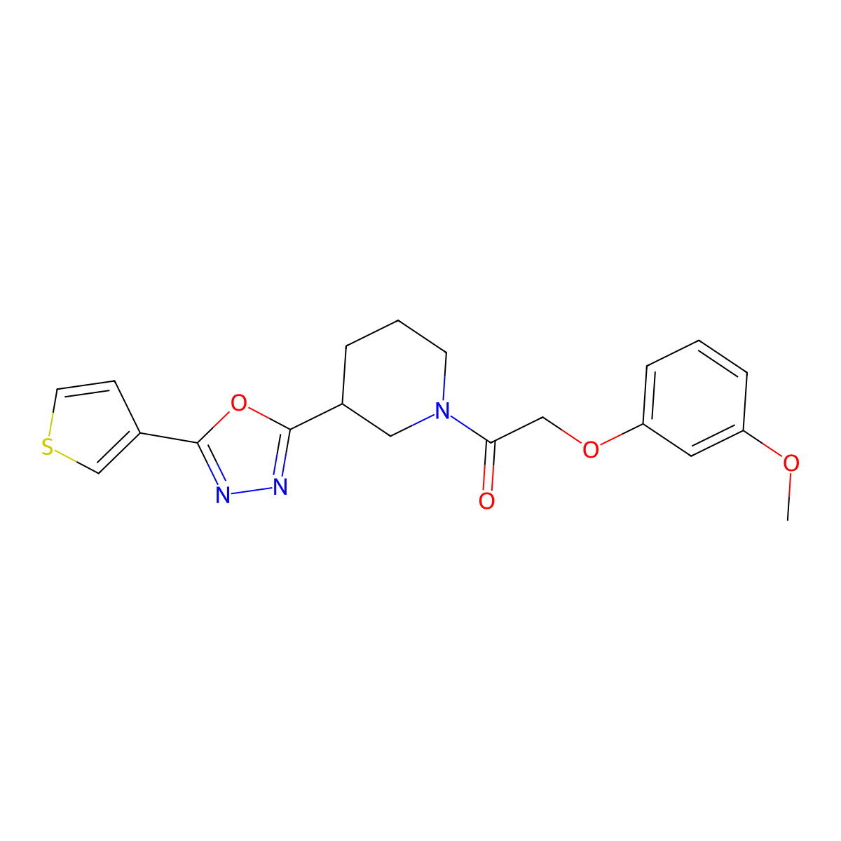2-(3-Methoxyphenoxy)-1-(3-(5-(thiophen-3-yl)-1,3,4-oxadiazol-2-yl)piperidin-1-yl)ethanone molecular structure, CAS 1797579-33-9