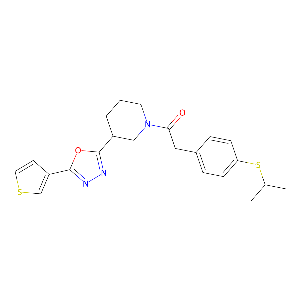 2-(4-(Isopropylthio)phenyl)-1-(3-(5-(thiophen-3-yl)-1,3,4-oxadiazol-2-yl)piperidin-1-yl)ethanone molecular structure, CAS 1797579-54-4