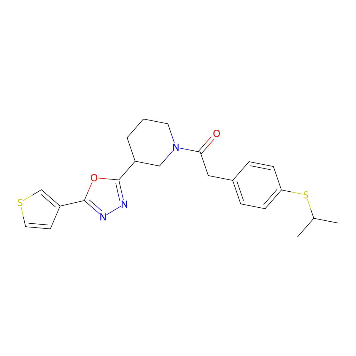 2-(4-(Isopropylthio)phenyl)-1-(3-(5-(thiophen-3-yl)-1,3,4-oxadiazol-2-yl)piperidin-1-yl)ethanone molecular structure, CAS 1797579-54-4