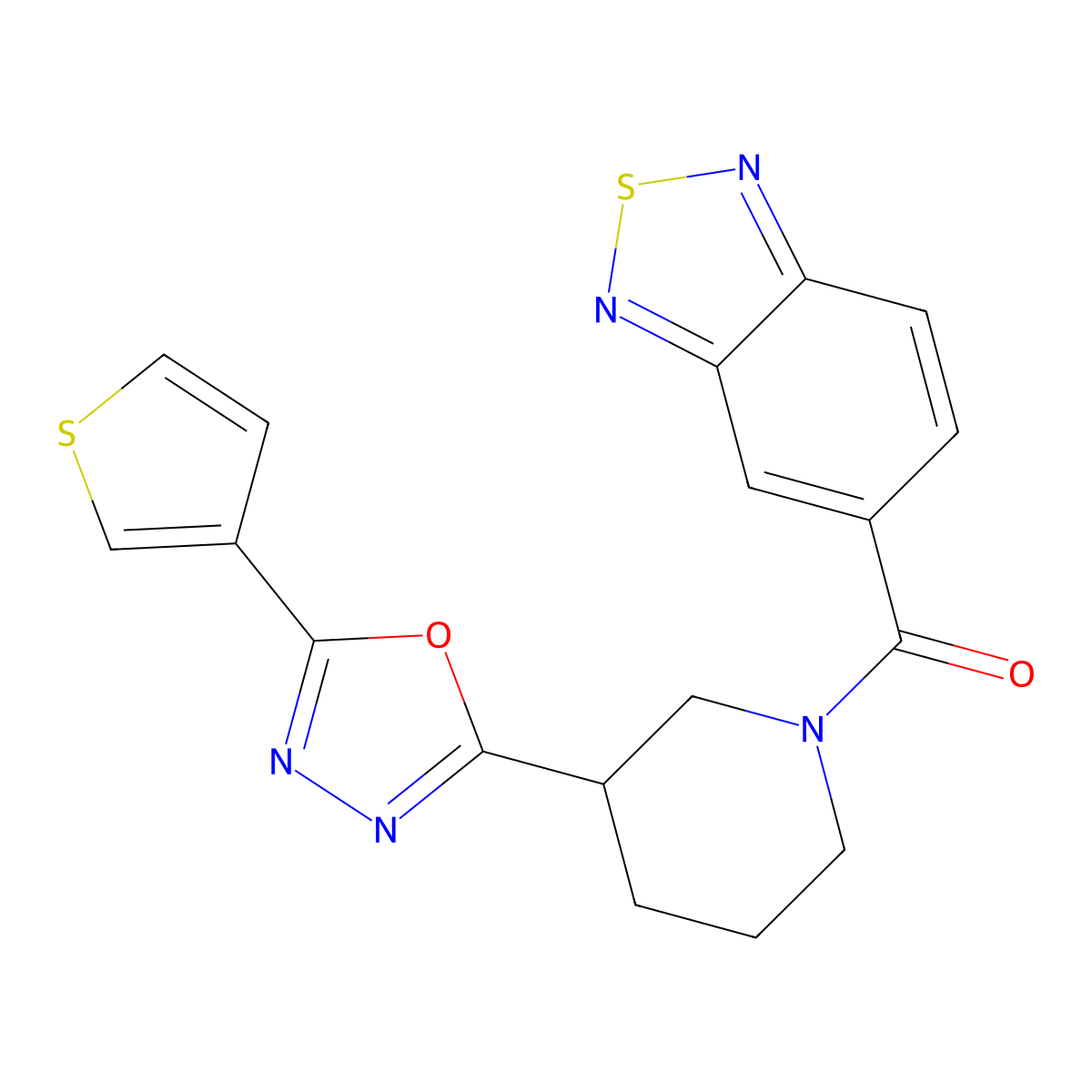 Benzo[c][1,2,5]thiadiazol-5-yl(3-(5-(thiophen-3-yl)-1,3,4-oxadiazol-2-yl)piperidin-1-yl)methanone molecular structure, CAS 1797579-70-4