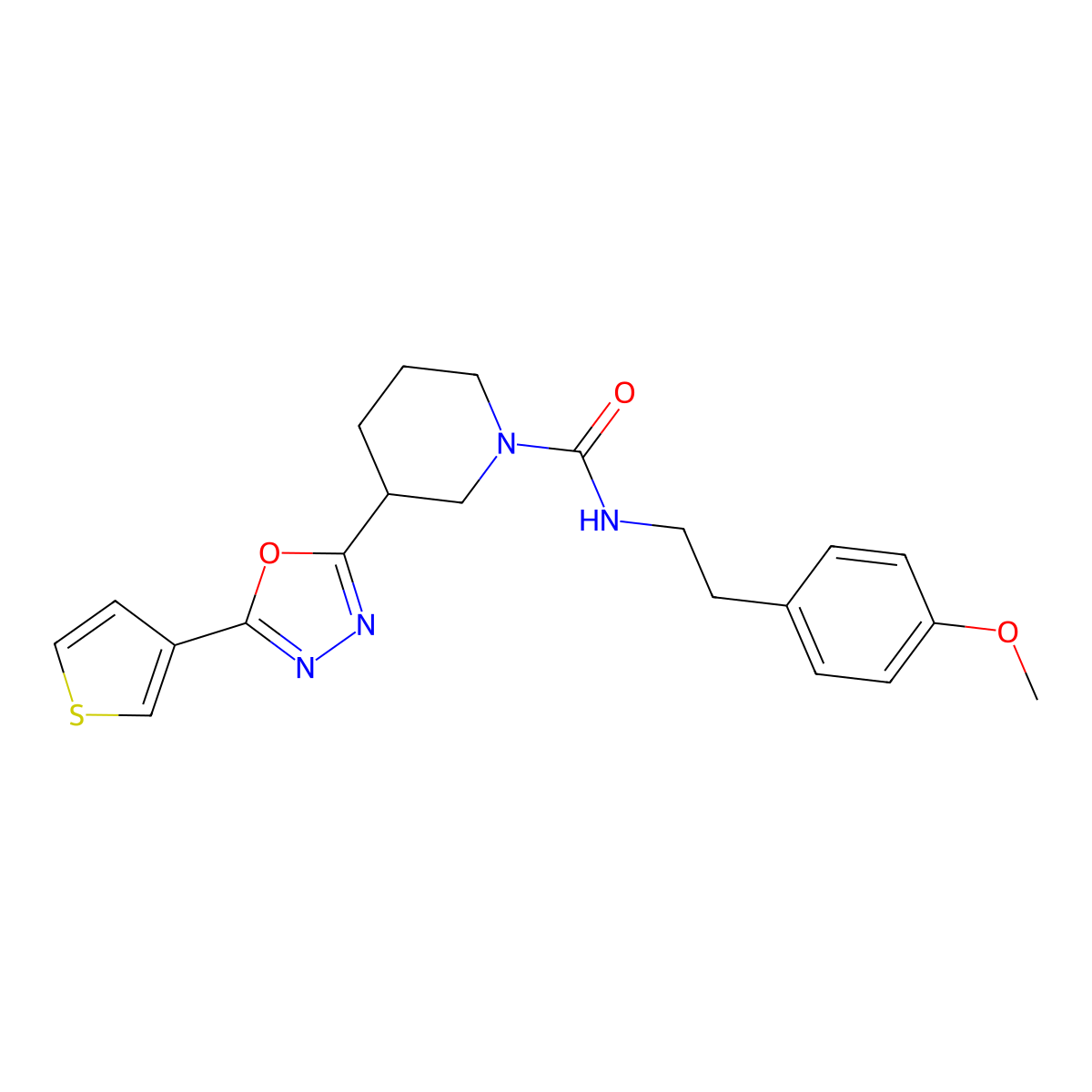 N-(4-methoxyphenethyl)-3-(5-(thiophen-3-yl)-1,3,4-oxadiazol-2-yl)piperidine-1-carboxamide molecular structure, CAS 1797579-96-4