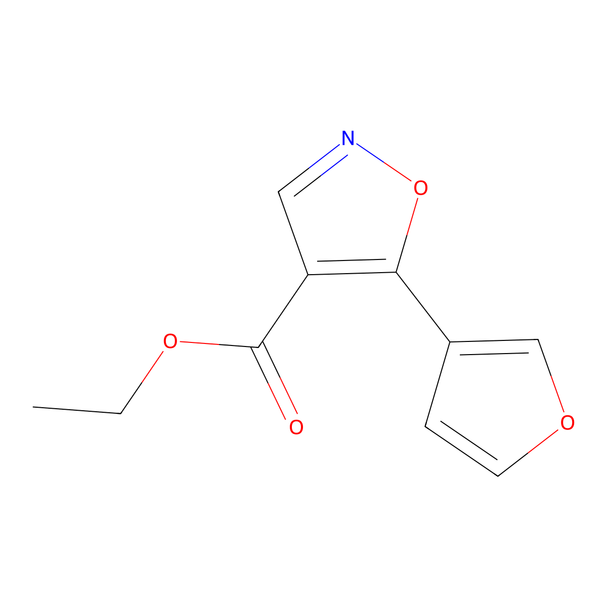 Ethyl 5-(furan-3-yl)-1,2-oxazole-4-carboxylate molecular structure, CAS 1797582-37-6