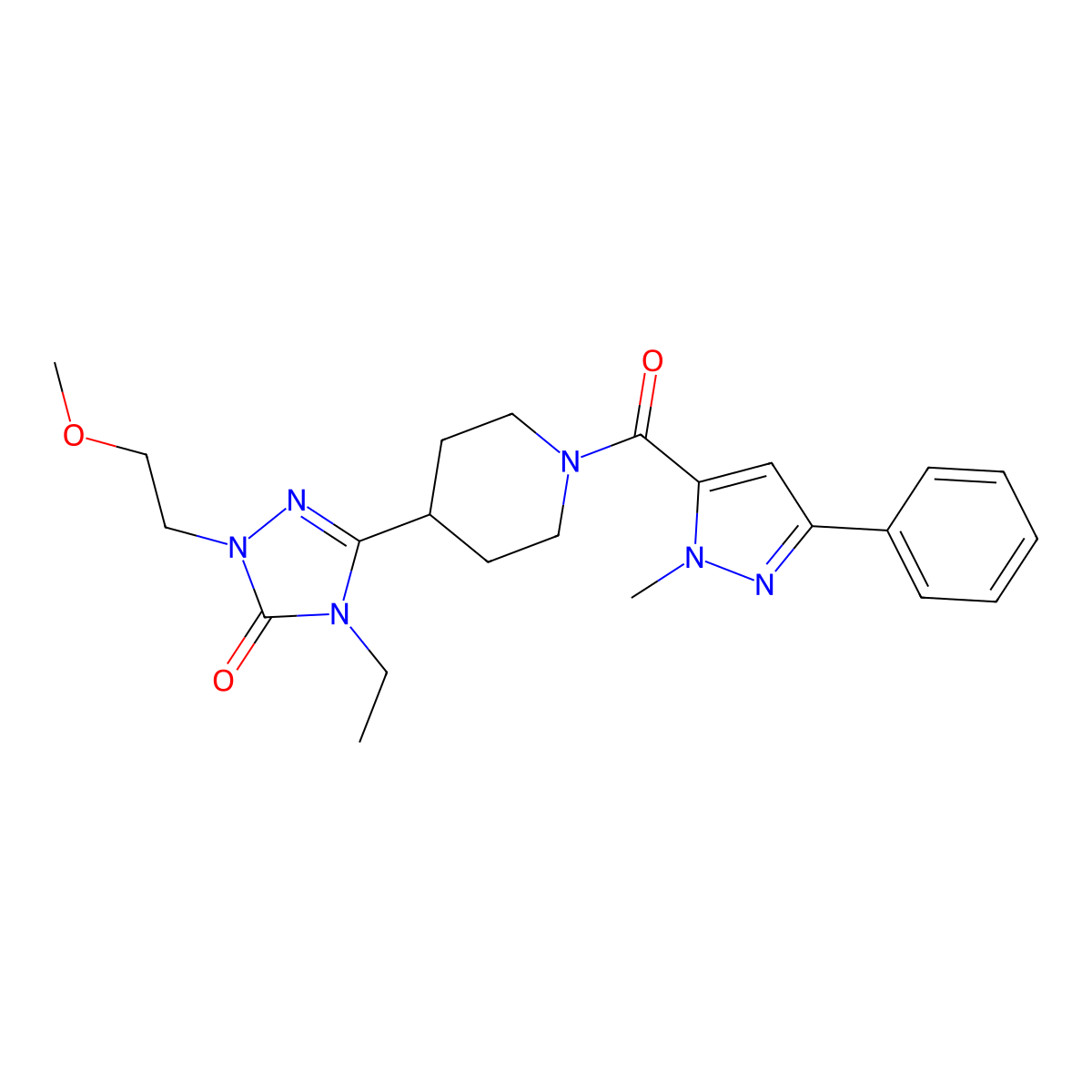 4-ethyl-1-(2-methoxyethyl)-3-(1-(1-methyl-3-phenyl-1H-pyrazole-5-carbonyl)piperidin-4-yl)-1H-1,2,4-triazol-5(4H)-one molecular structure, CAS 1797583-30-2