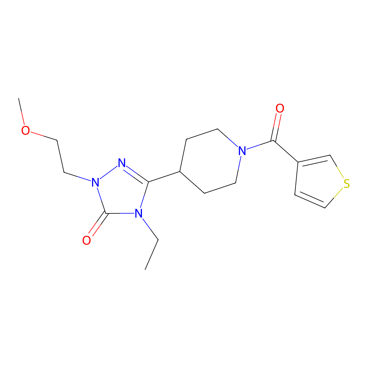 4-ethyl-1-(2-methoxyethyl)-3-(1-(thiophene-3-carbonyl)piperidin-4-yl)-1H-1,2,4-triazol-5(4H)-one molecular structure, CAS 1797583-41-5