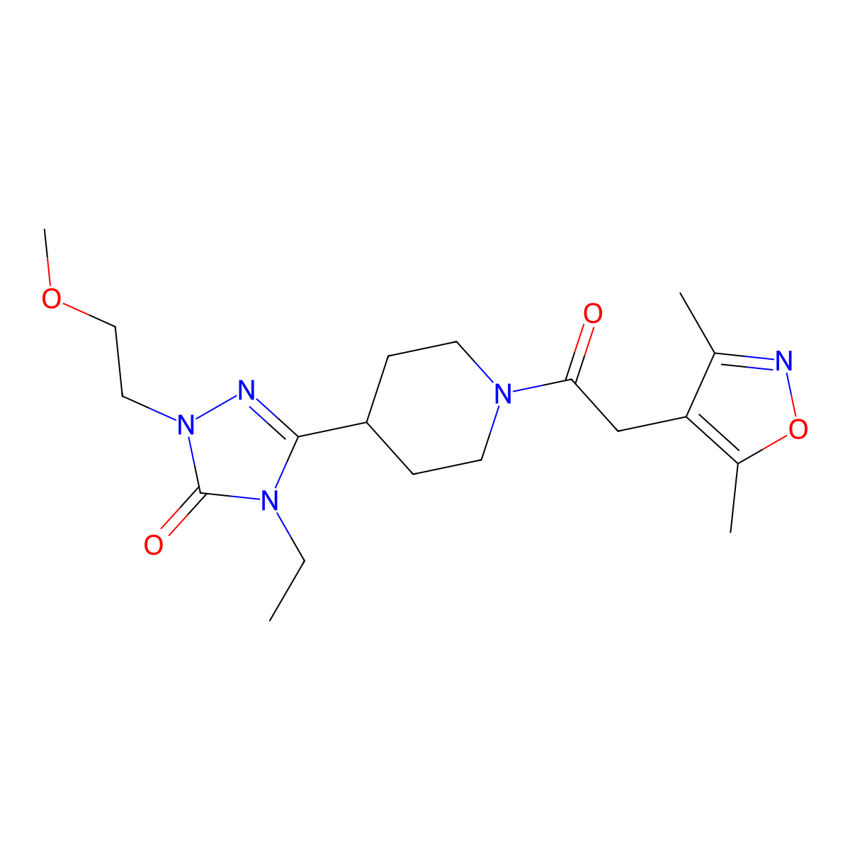 3-(1-(2-(3,5-dimethylisoxazol-4-yl)acetyl)piperidin-4-yl)-4-ethyl-1-(2-methoxyethyl)-1H-1,2,4-triazol-5(4H)-one molecular structure, CAS 1797583-48-2
