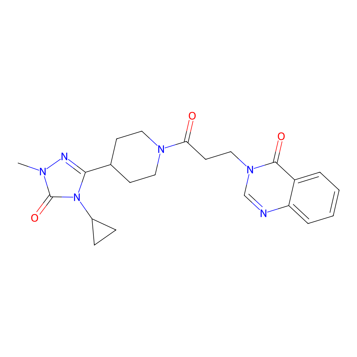 3-(3-(4-(4-cyclopropyl-1-methyl-5-oxo-4,5-dihydro-1H-1,2,4-triazol-3-yl)piperidin-1-yl)-3-oxopropyl)quinazolin-4(3H)-one molecular structure, CAS 1797583-55-1