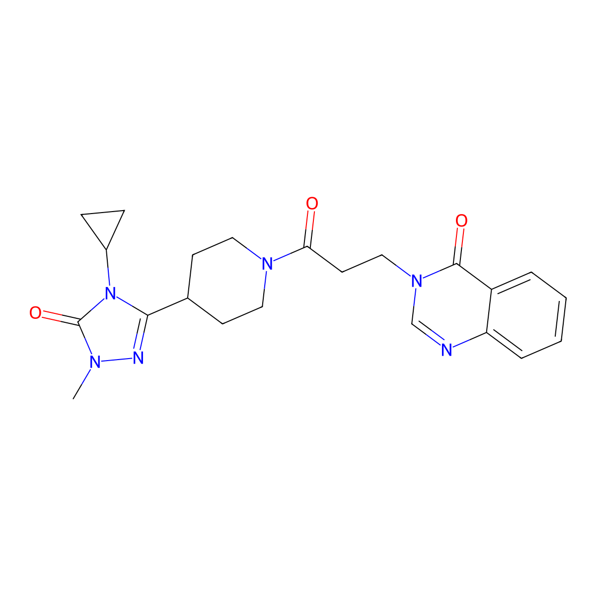 3-(3-(4-(4-cyclopropyl-1-methyl-5-oxo-4,5-dihydro-1H-1,2,4-triazol-3-yl)piperidin-1-yl)-3-oxopropyl)quinazolin-4(3H)-one molecular structure, CAS 1797583-55-1