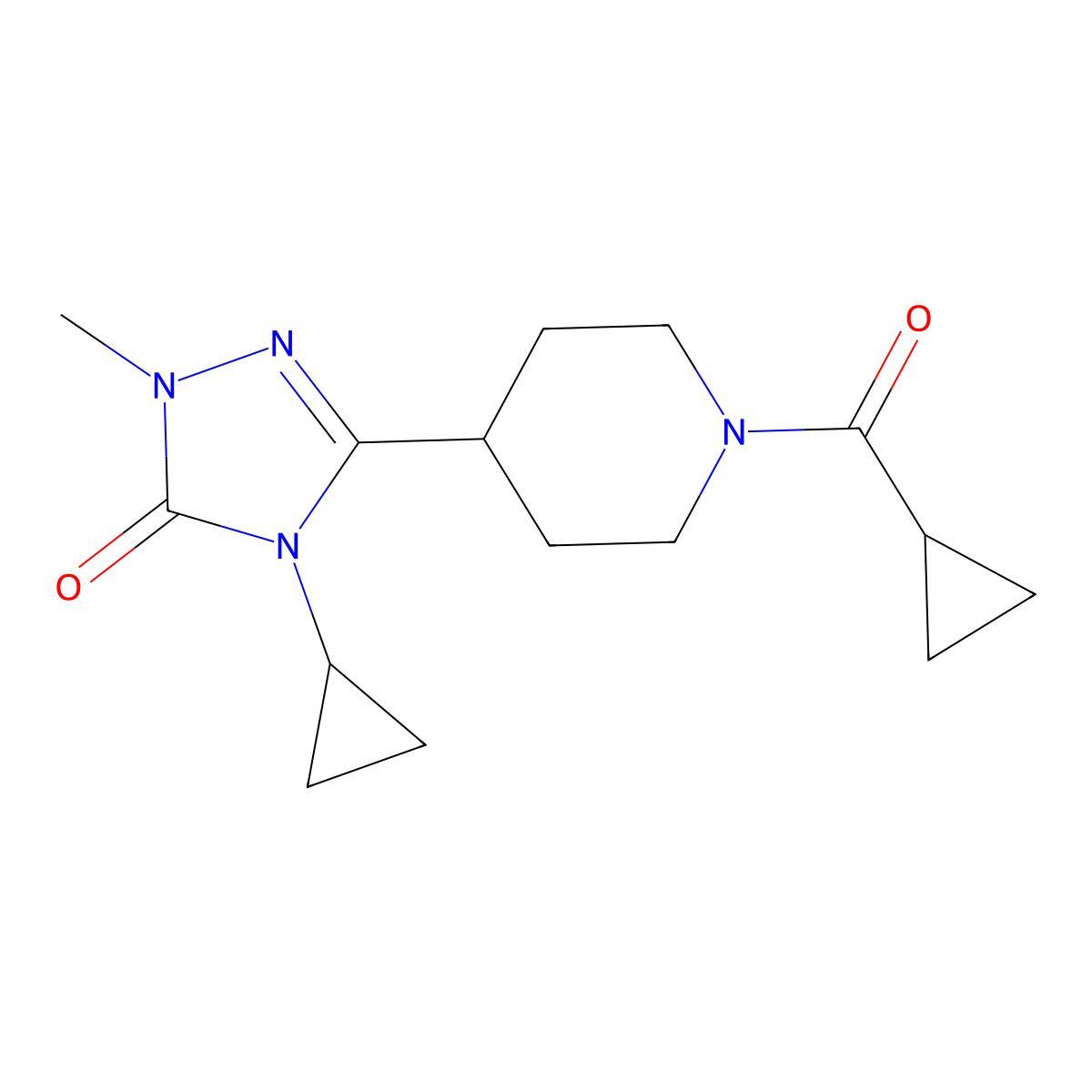 3-(1-(cyclopropanecarbonyl)piperidin-4-yl)-4-cyclopropyl-1-methyl-1H-1,2,4-triazol-5(4H)-one molecular structure, CAS 1797583-61-9