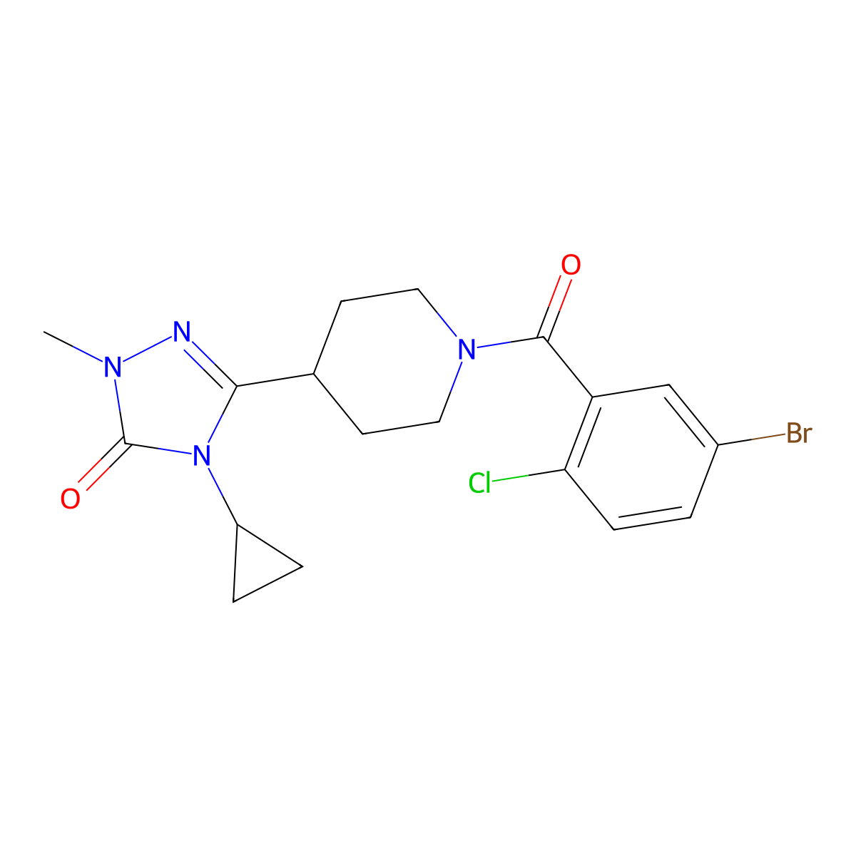 3-(1-(5-bromo-2-chlorobenzoyl)piperidin-4-yl)-4-cyclopropyl-1-methyl-1H-1,2,4-triazol-5(4H)-one molecular structure, CAS 1797583-66-4