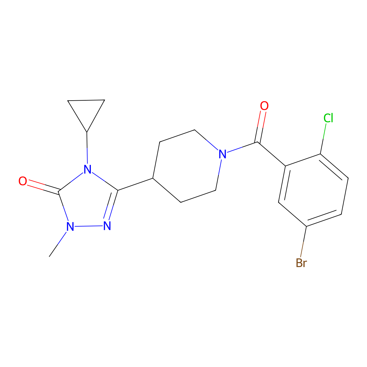 3-(1-(5-bromo-2-chlorobenzoyl)piperidin-4-yl)-4-cyclopropyl-1-methyl-1H-1,2,4-triazol-5(4H)-one molecular structure, CAS 1797583-66-4