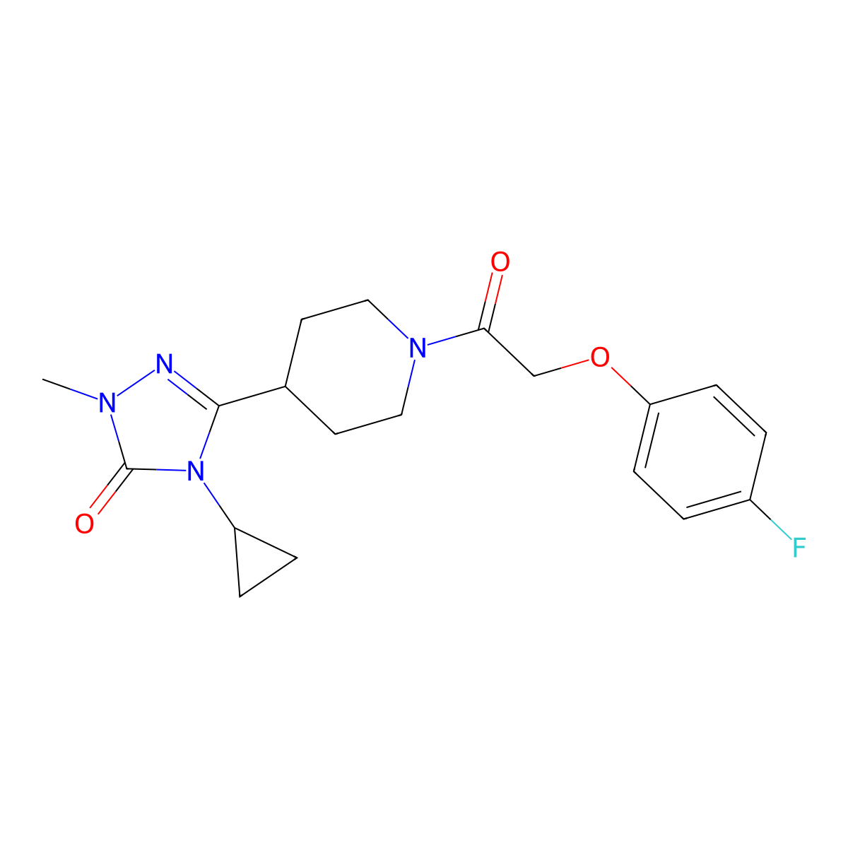 4-cyclopropyl-3-(1-(2-(4-fluorophenoxy)acetyl)piperidin-4-yl)-1-methyl-1H-1,2,4-triazol-5(4H)-one molecular structure, CAS 1797583-79-9