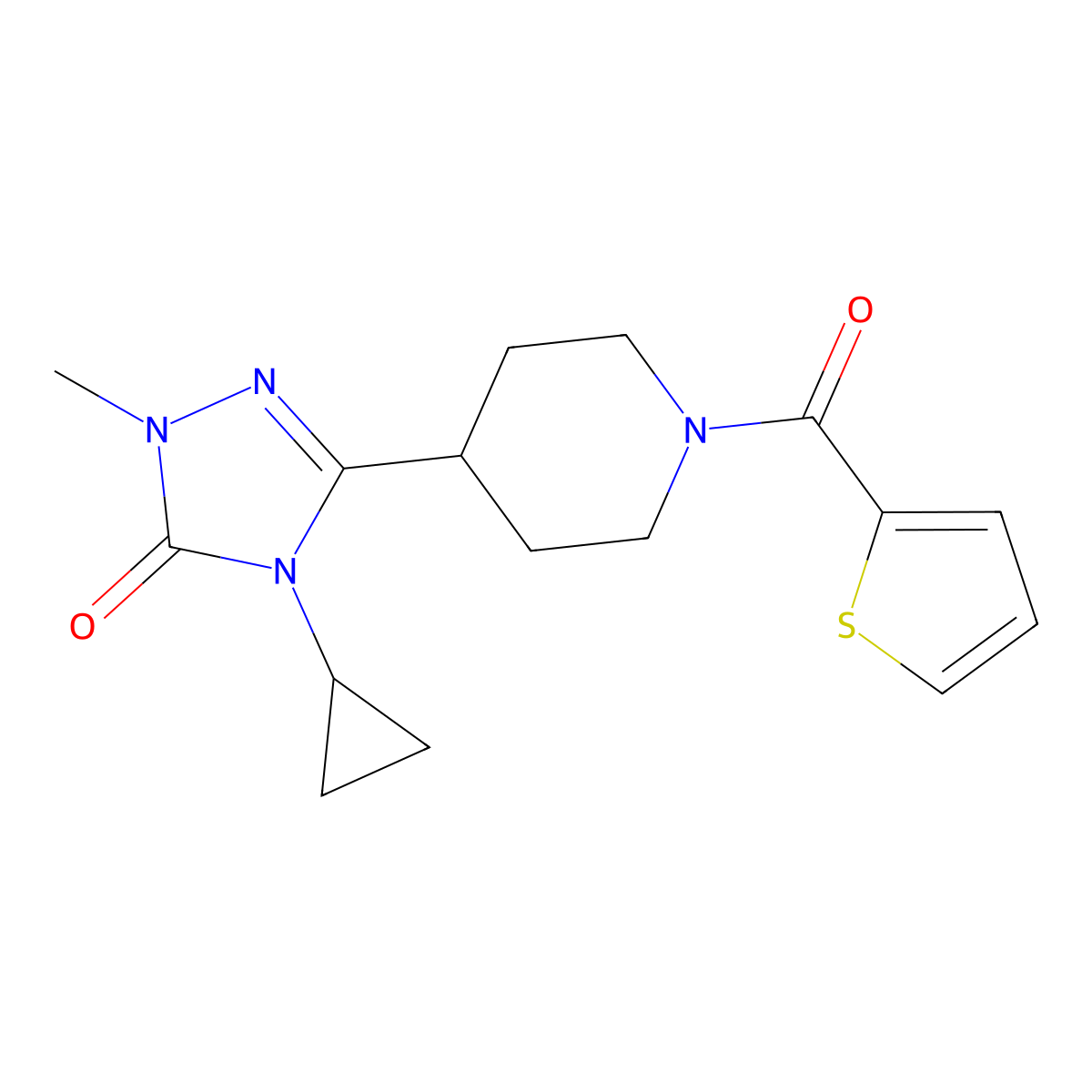 4-cyclopropyl-1-methyl-3-(1-(thiophene-2-carbonyl)piperidin-4-yl)-1H-1,2,4-triazol-5(4H)-one molecular structure, CAS 1797583-84-6