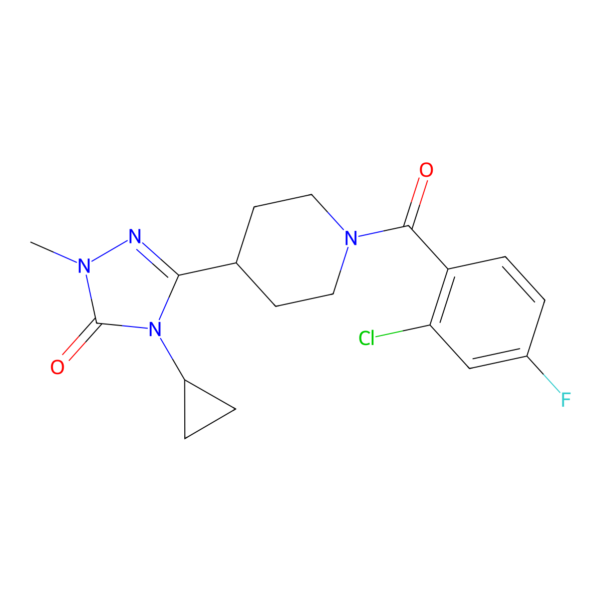 3-(1-(2-chloro-4-fluorobenzoyl)piperidin-4-yl)-4-cyclopropyl-1-methyl-1H-1,2,4-triazol-5(4H)-one molecular structure, CAS 1797584-26-9