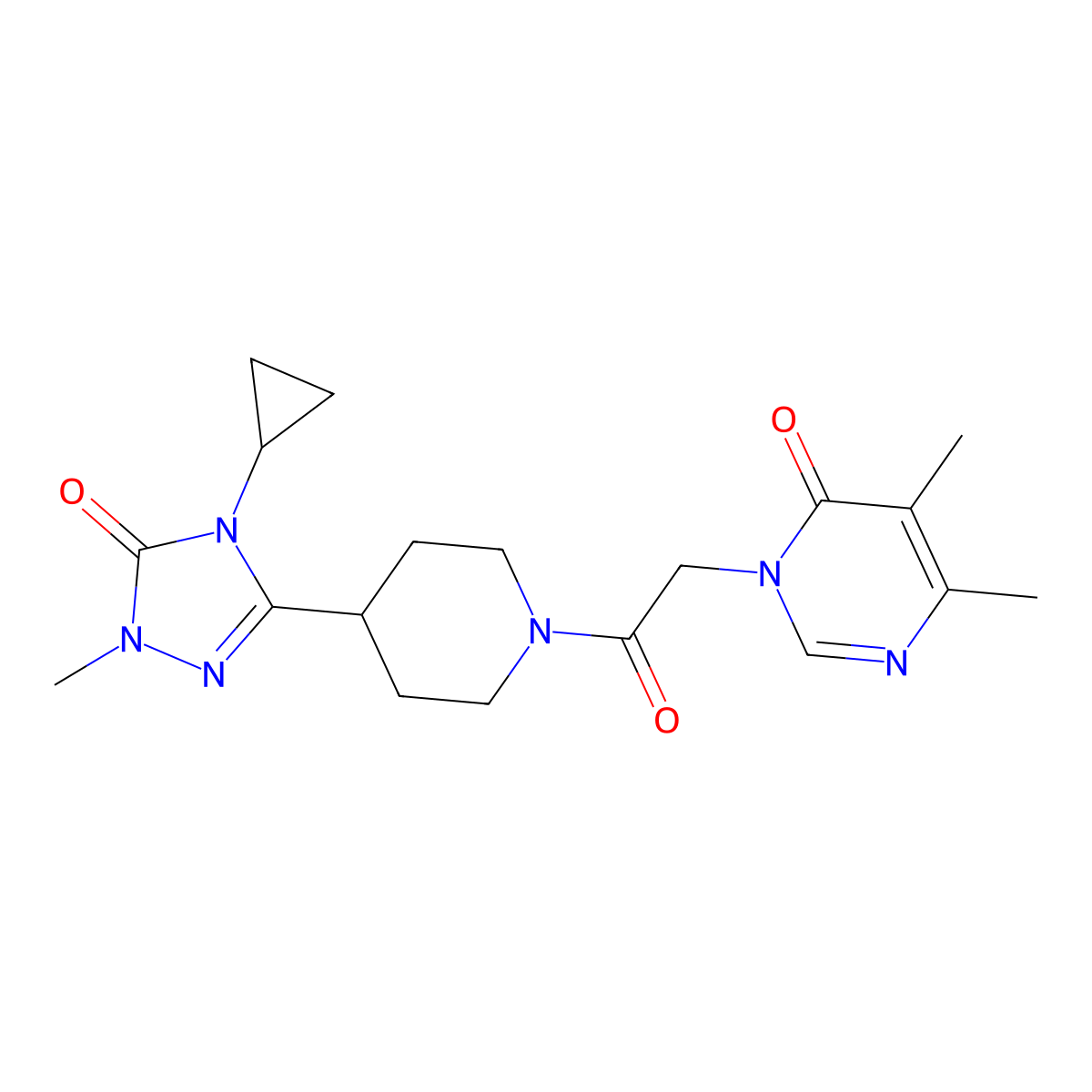 3-(2-(4-(4-cyclopropyl-1-methyl-5-oxo-4,5-dihydro-1H-1,2,4-triazol-3-yl)piperidin-1-yl)-2-oxoethyl)-5,6-dimethylpyrimidin-4(3H)-one molecular structure, CAS 1797584-35-0