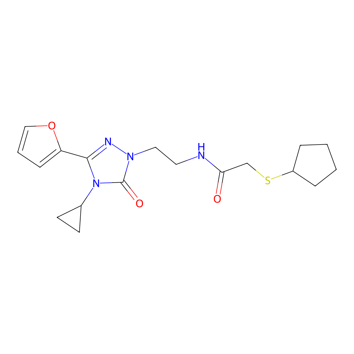 2-(cyclopentylthio)-N-(2-(4-cyclopropyl-3-(furan-2-yl)-5-oxo-4,5-dihydro-1H-1,2,4-triazol-1-yl)ethyl)acetamide molecular structure, CAS 1797584-47-4
