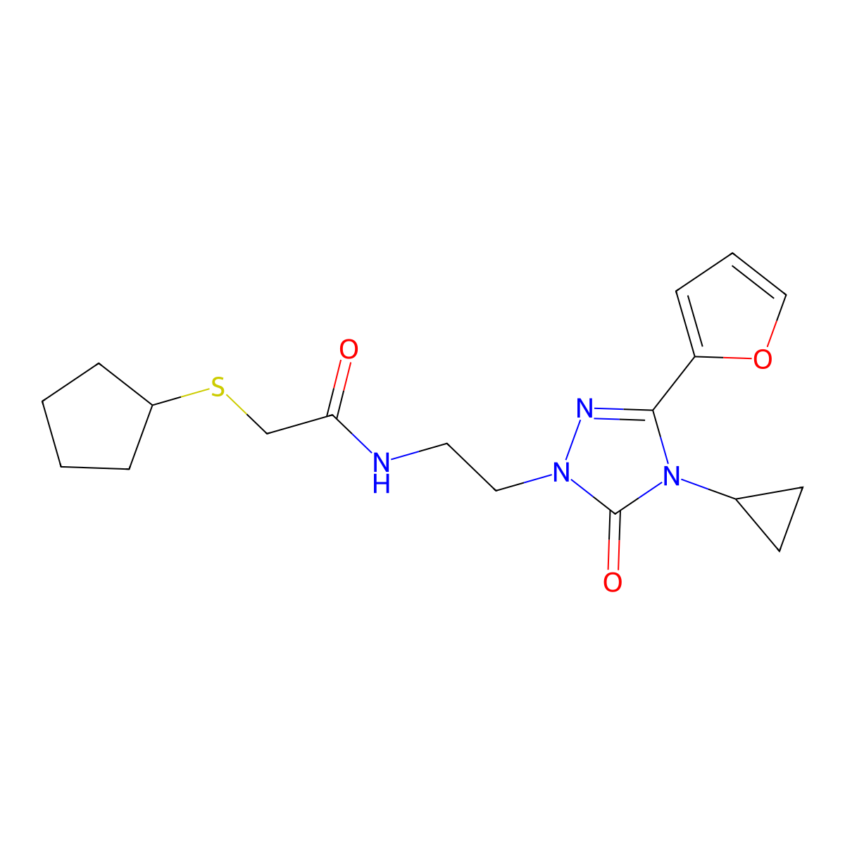 2-(cyclopentylthio)-N-(2-(4-cyclopropyl-3-(furan-2-yl)-5-oxo-4,5-dihydro-1H-1,2,4-triazol-1-yl)ethyl)acetamide molecular structure, CAS 1797584-47-4