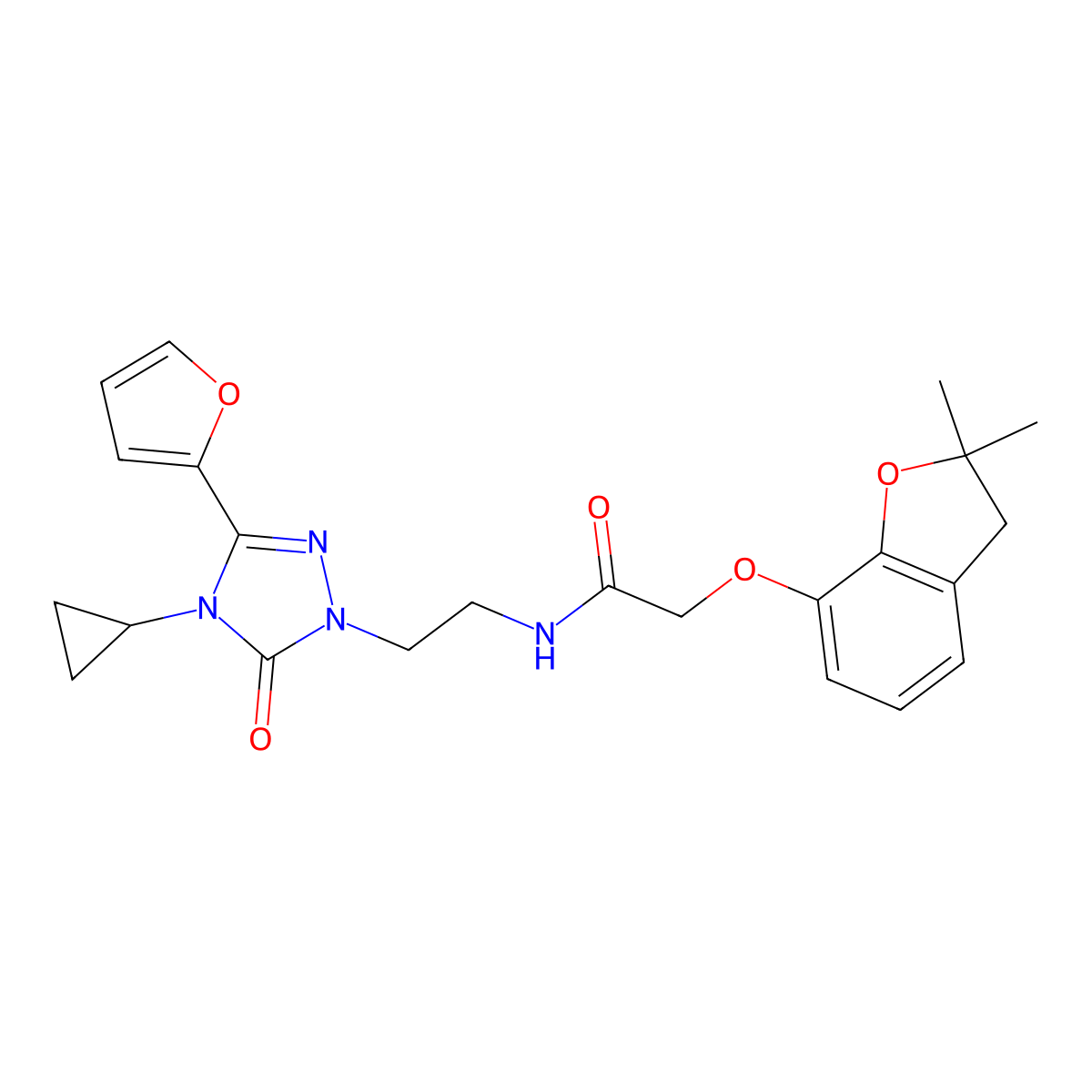 N-(2-(4-cyclopropyl-3-(furan-2-yl)-5-oxo-4,5-dihydro-1H-1,2,4-triazol-1-yl)ethyl)-2-((2,2-dimethyl-2,3-dihydrobenzofuran-7-yl)oxy)acetamide molecular structure, CAS 1797584-52-1