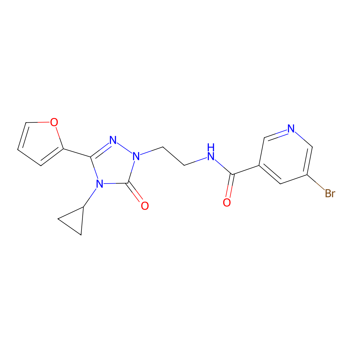 5-bromo-N-(2-(4-cyclopropyl-3-(furan-2-yl)-5-oxo-4,5-dihydro-1H-1,2,4-triazol-1-yl)ethyl)nicotinamide molecular structure, CAS 1797584-62-3