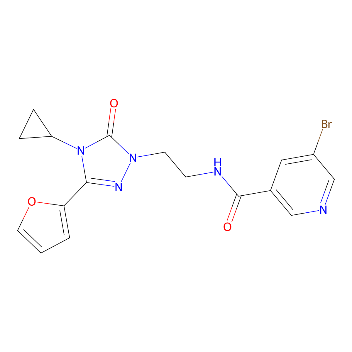 5-bromo-N-(2-(4-cyclopropyl-3-(furan-2-yl)-5-oxo-4,5-dihydro-1H-1,2,4-triazol-1-yl)ethyl)nicotinamide molecular structure, CAS 1797584-62-3