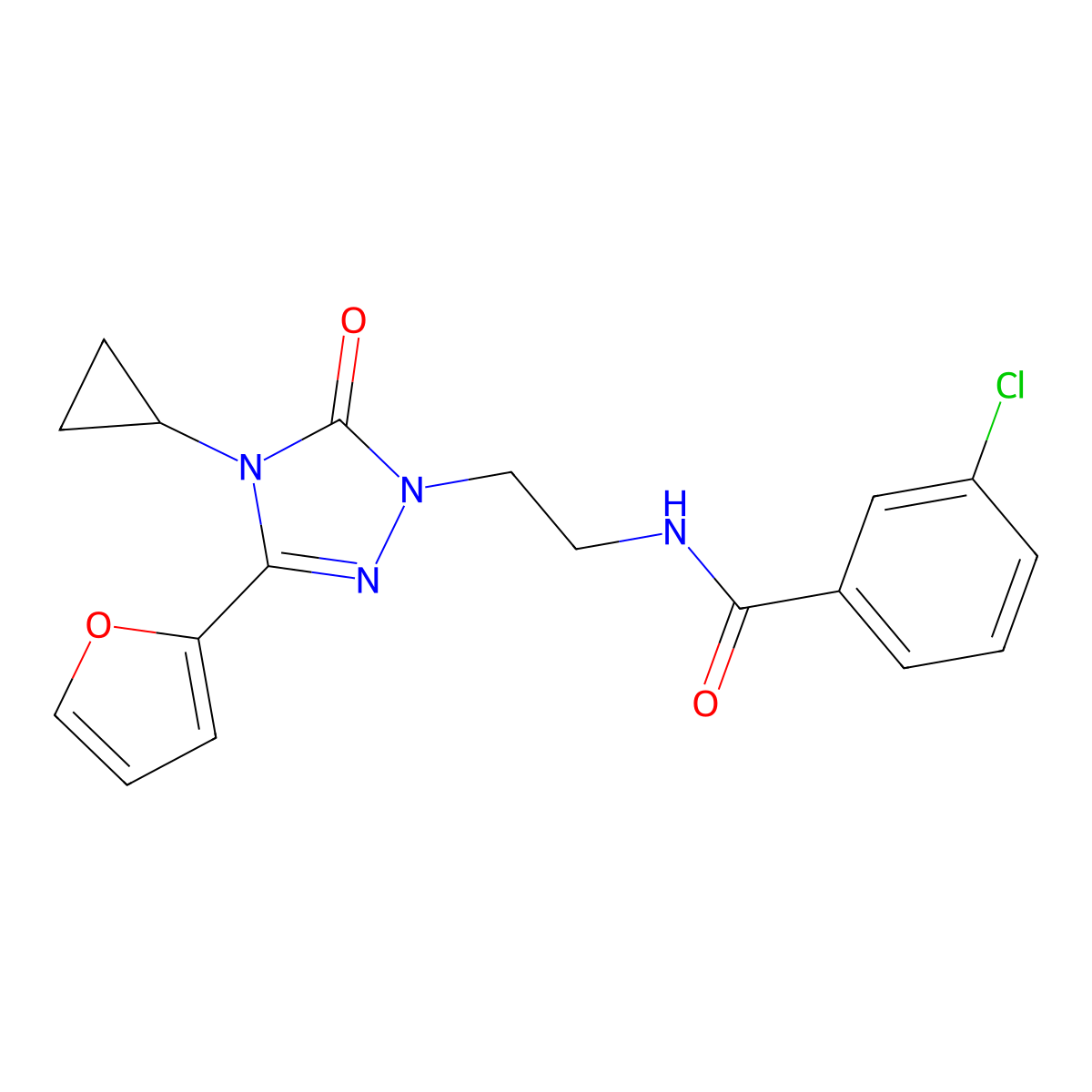 3-chloro-N-(2-(4-cyclopropyl-3-(furan-2-yl)-5-oxo-4,5-dihydro-1H-1,2,4-triazol-1-yl)ethyl)benzamide molecular structure, CAS 1797584-67-8