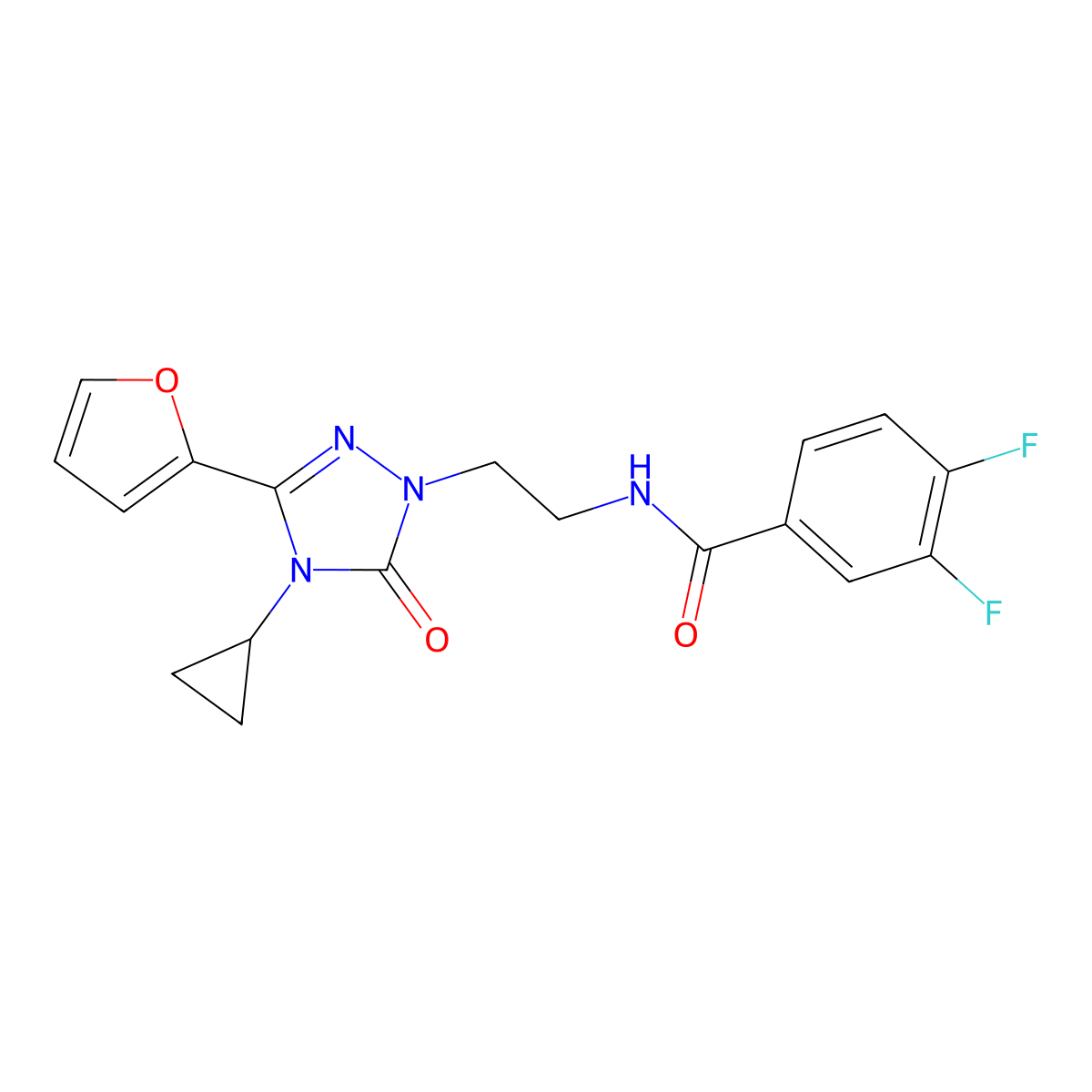 N-{2-[4-cyclopropyl-3-(furan-2-yl)-5-oxo-4,5-dihydro-1H-1,2,4-triazol-1-yl]ethyl}-3,4-difluorobenzamide molecular structure, CAS 1797584-73-6