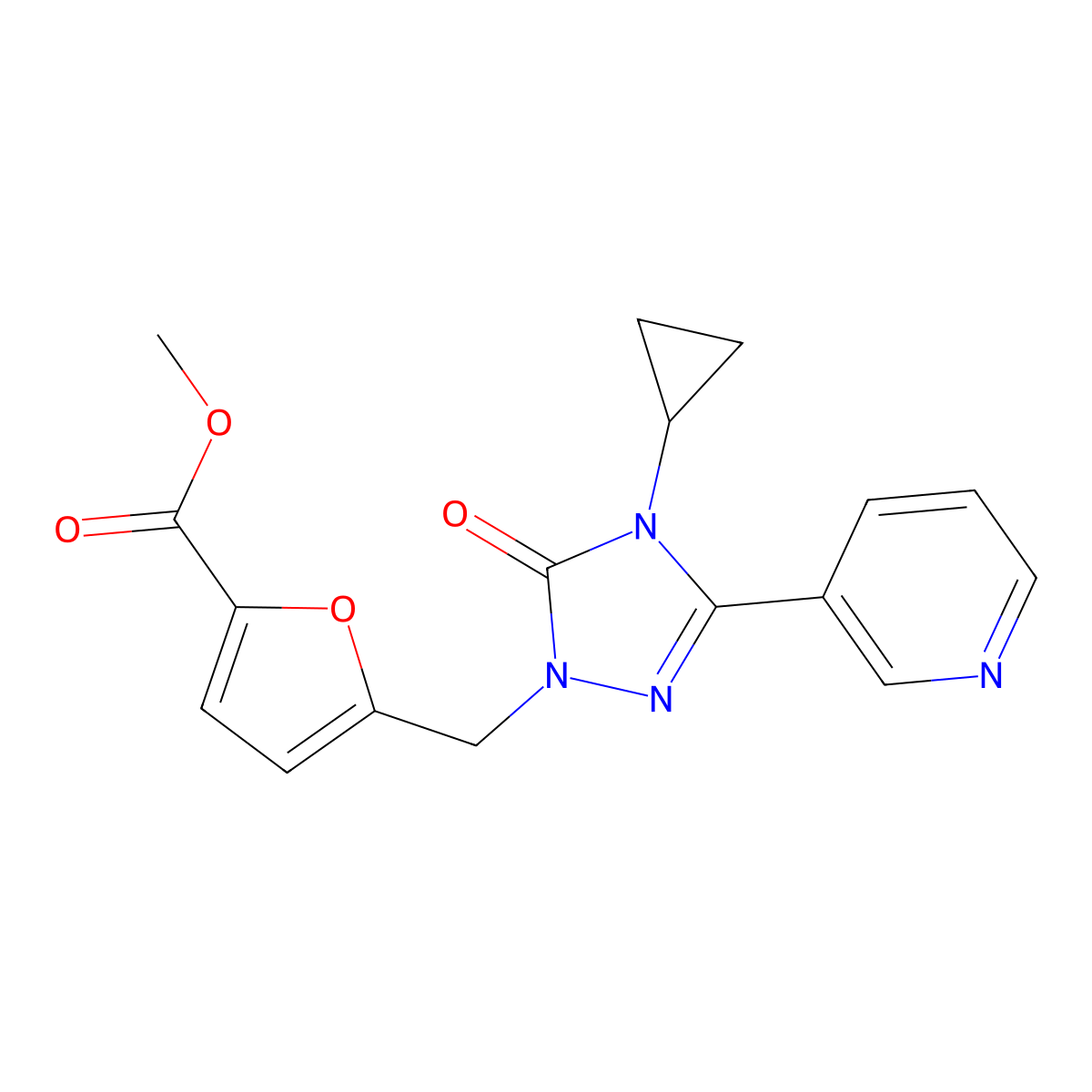 methyl 5-{[4-cyclopropyl-5-oxo-3-(pyridin-3-yl)-4,5-dihydro-1H-1,2,4-triazol-1-yl]methyl}furan-2-carboxylate molecular structure, CAS 1797584-98-5