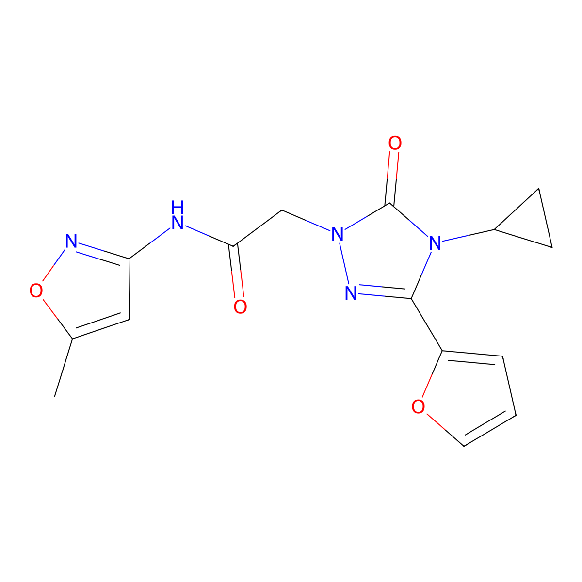 2-(4-cyclopropyl-3-(furan-2-yl)-5-oxo-4,5-dihydro-1H-1,2,4-triazol-1-yl)-N-(5-methylisoxazol-3-yl)acetamide molecular structure, CAS 1797585-71-7