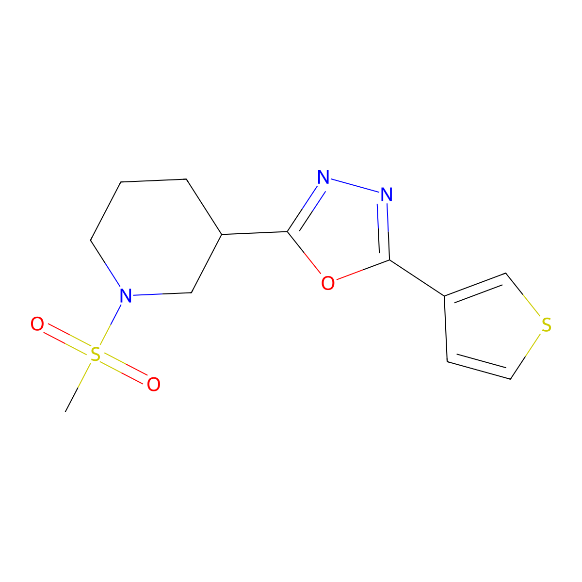 2-(1-(Methylsulfonyl)piperidin-3-yl)-5-(thiophen-3-yl)-1,3,4-oxadiazole molecular structure, CAS 1797585-84-2