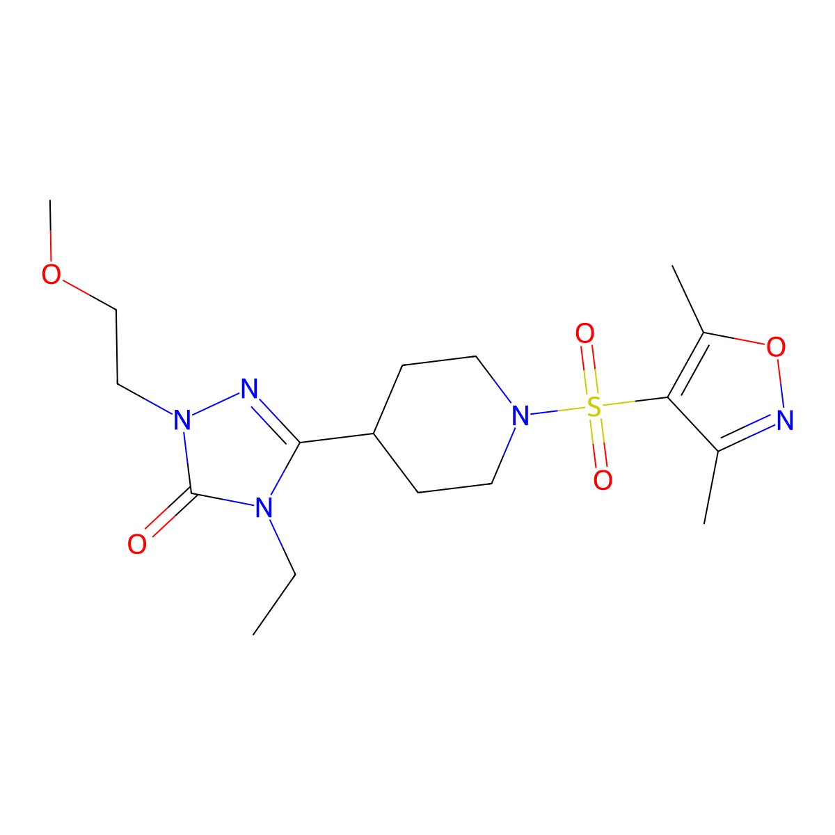 3-(1-((3,5-dimethylisoxazol-4-yl)sulfonyl)piperidin-4-yl)-4-ethyl-1-(2-methoxyethyl)-1H-1,2,4-triazol-5(4H)-one molecular structure, CAS 1797586-03-8