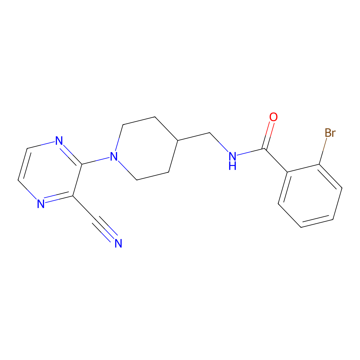 2-bromo-N-((1-(3-cyanopyrazin-2-yl)piperidin-4-yl)methyl)benzamide molecular structure, CAS 1797586-10-7