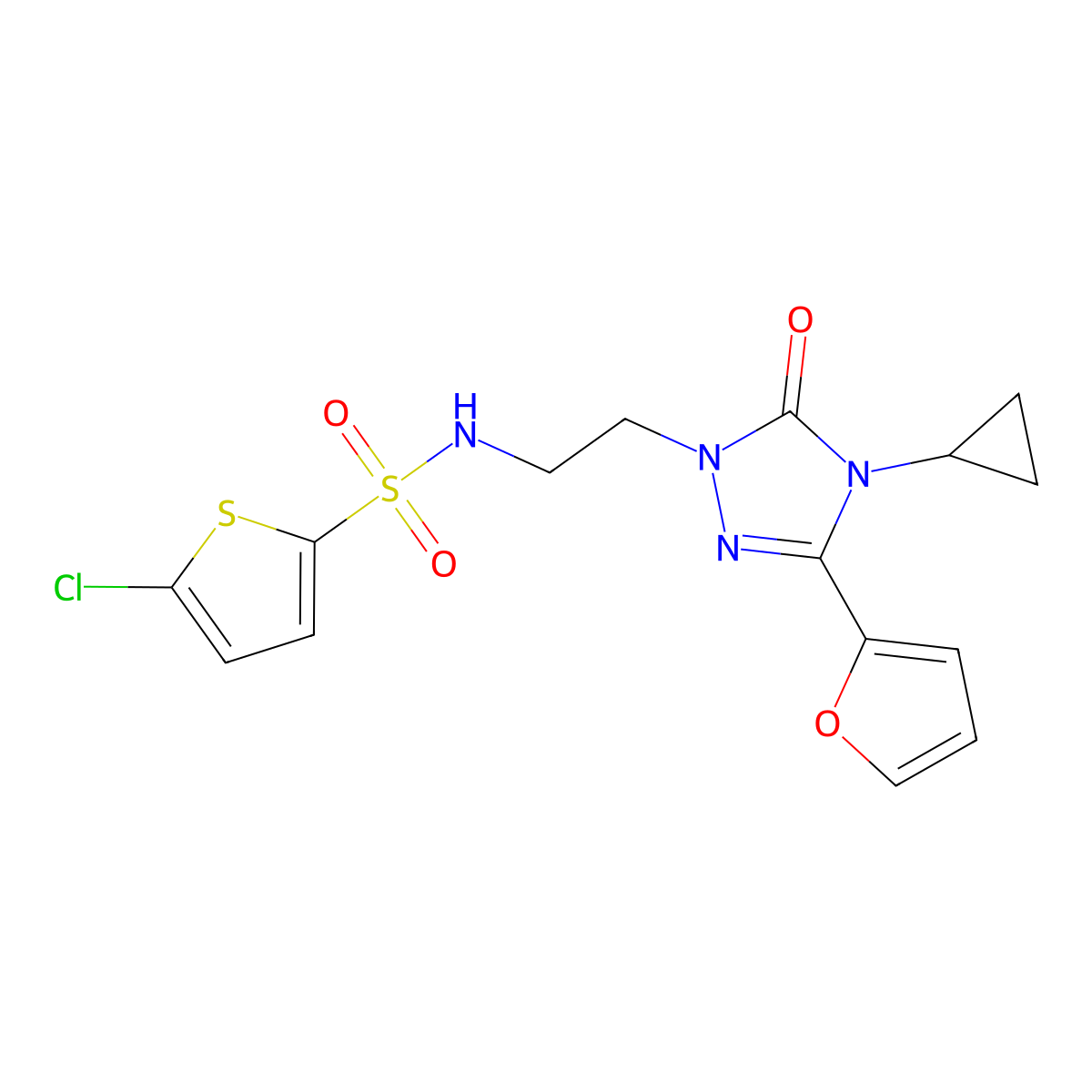5-chloro-N-{2-[4-cyclopropyl-3-(furan-2-yl)-5-oxo-4,5-dihydro-1H-1,2,4-triazol-1-yl]ethyl}thiophene-2-sulfonamide molecular structure, CAS 1797586-15-2