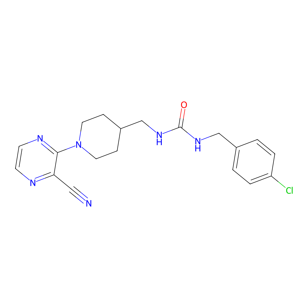1-(4-Chlorobenzyl)-3-((1-(3-cyanopyrazin-2-yl)piperidin-4-yl)methyl)urea molecular structure, CAS 1797586-21-0