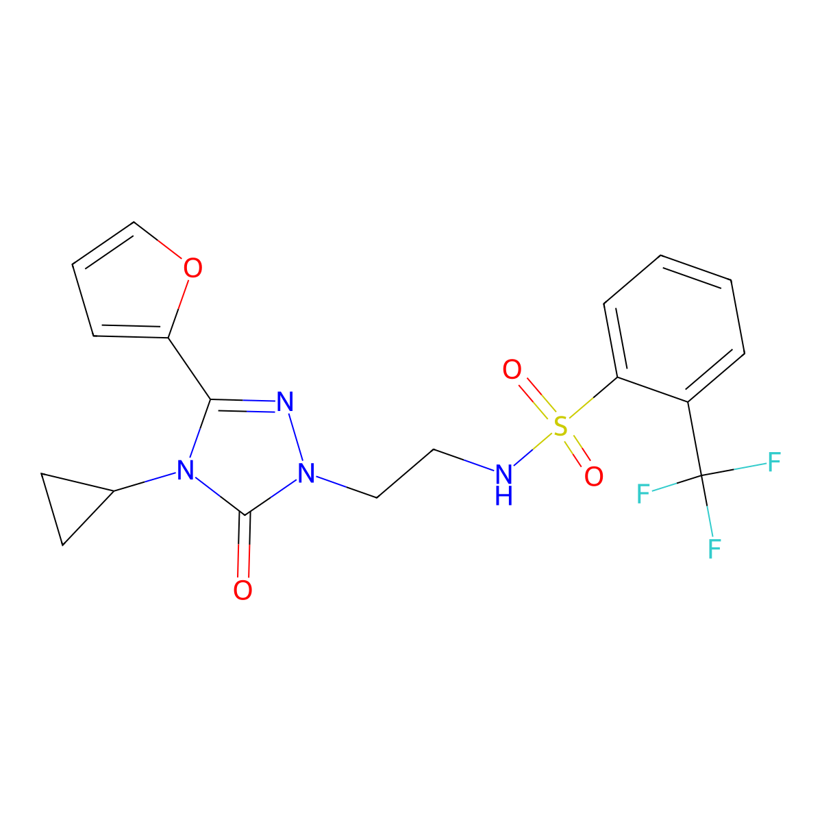 N-(2-(4-cyclopropyl-3-(furan-2-yl)-5-oxo-4,5-dihydro-1H-1,2,4-triazol-1-yl)ethyl)-2-(trifluoromethyl)benzenesulfonamide molecular structure, CAS 1797586-27-6