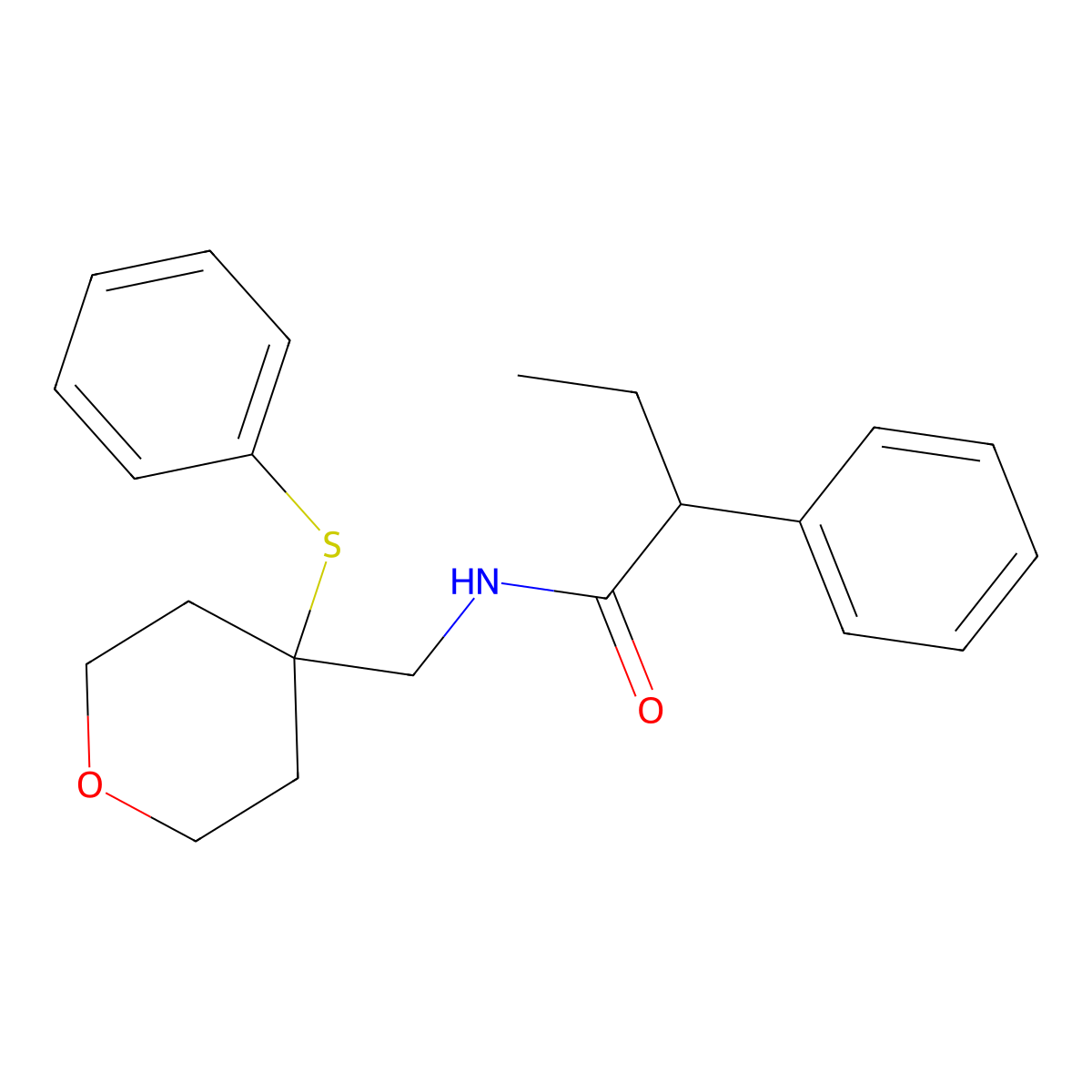 2-phenyl-N-((4-(phenylthio)tetrahydro-2H-pyran-4-yl)methyl)butanamide molecular structure, CAS 1797586-30-1