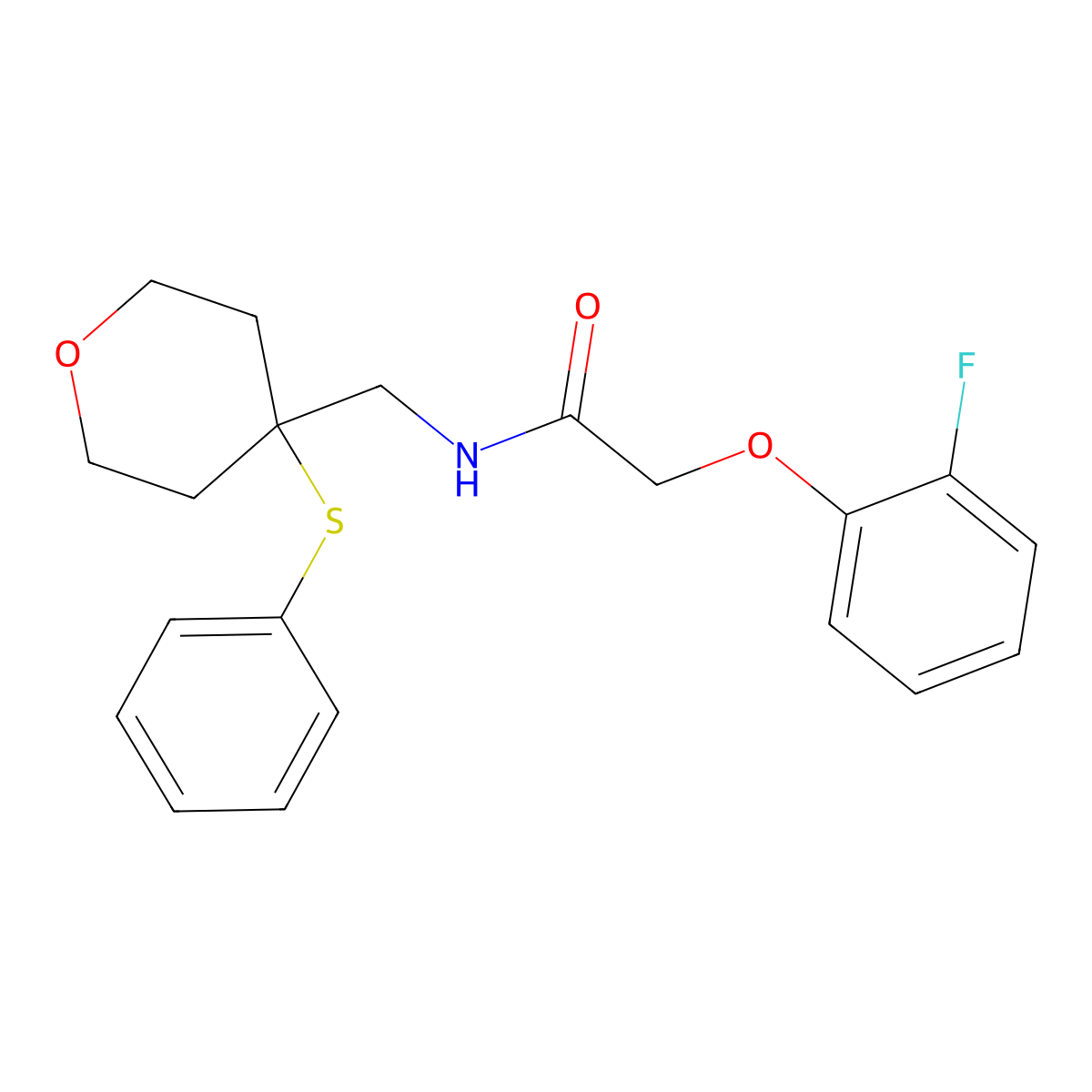 2-(2-fluorophenoxy)-N-((4-(phenylthio)tetrahydro-2H-pyran-4-yl)methyl)acetamide molecular structure, CAS 1797586-35-6