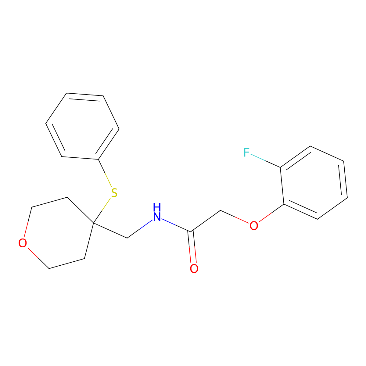 2-(2-fluorophenoxy)-N-((4-(phenylthio)tetrahydro-2H-pyran-4-yl)methyl)acetamide molecular structure, CAS 1797586-35-6