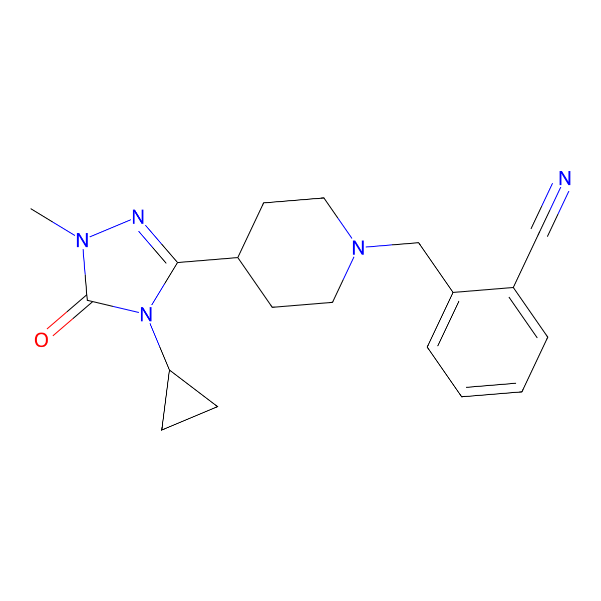 2-((4-(4-cyclopropyl-1-methyl-5-oxo-4,5-dihydro-1H-1,2,4-triazol-3-yl)piperidin-1-yl)methyl)benzonitrile molecular structure, CAS 1797586-36-7
