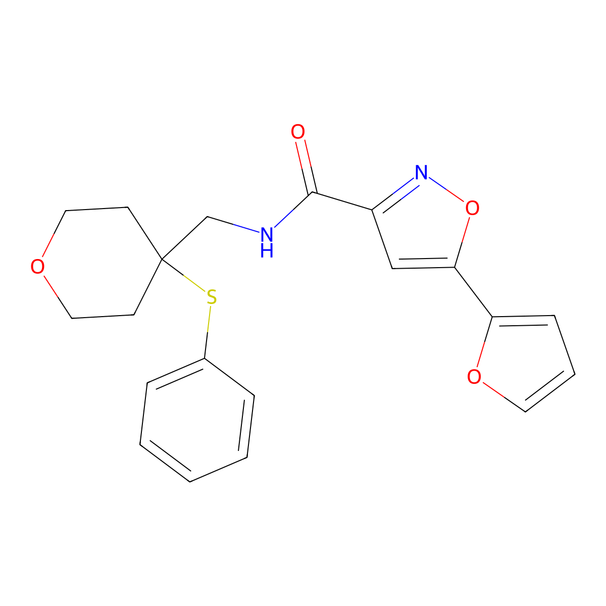 5-(furan-2-yl)-N-((4-(phenylthio)tetrahydro-2H-pyran-4-yl)methyl)isoxazole-3-carboxamide molecular structure, CAS 1797586-47-0