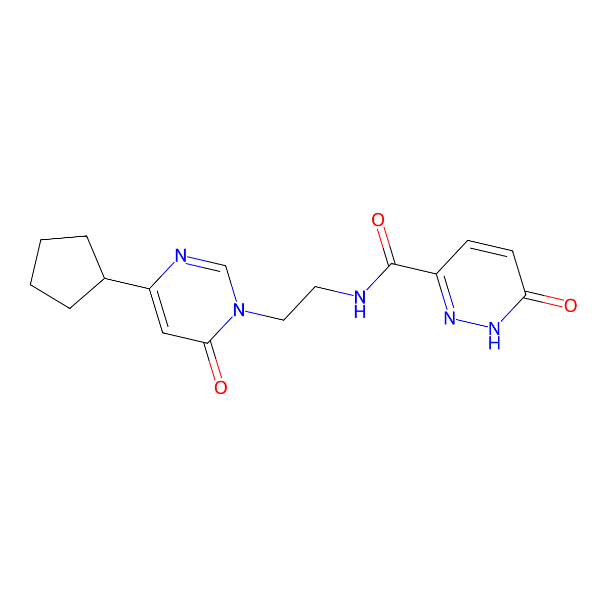 N-(2-(4-cyclopentyl-6-oxopyrimidin-1(6H)-yl)ethyl)-6-oxo-1,6-dihydropyridazine-3-carboxamide molecular structure, CAS 1797586-70-9