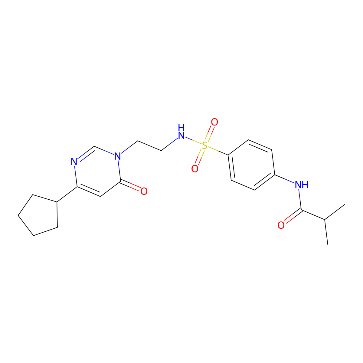 N-(4-(N-(2-(4-cyclopentyl-6-oxopyrimidin-1(6H)-yl)ethyl)sulfamoyl)phenyl)isobutyramide molecular structure, CAS 1797586-83-4