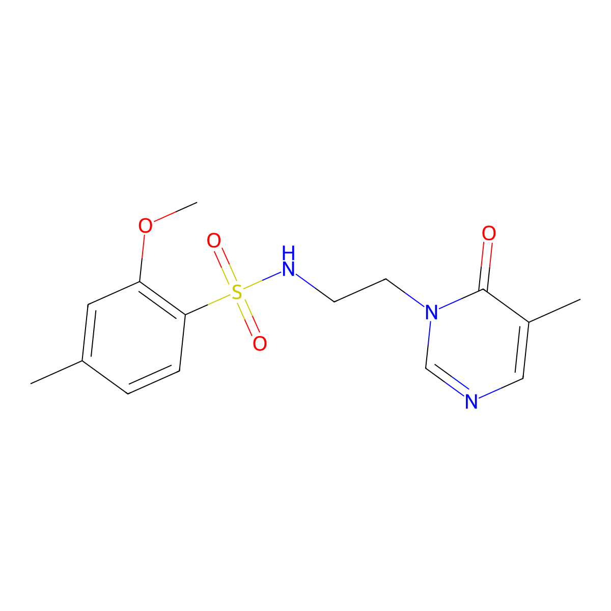 2-methoxy-4-methyl-N-(2-(5-methyl-6-oxopyrimidin-1(6H)-yl)ethyl)benzenesulfonamide molecular structure, CAS 1797587-02-0