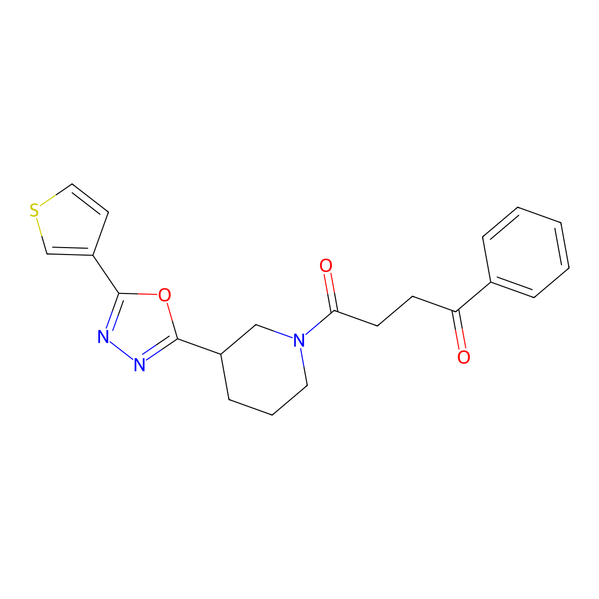 1-Phenyl-4-{3-[5-(thiophen-3-yl)-1,3,4-oxadiazol-2-yl]piperidin-1-yl}butane-1,4-dione molecular structure, CAS 1797587-21-3