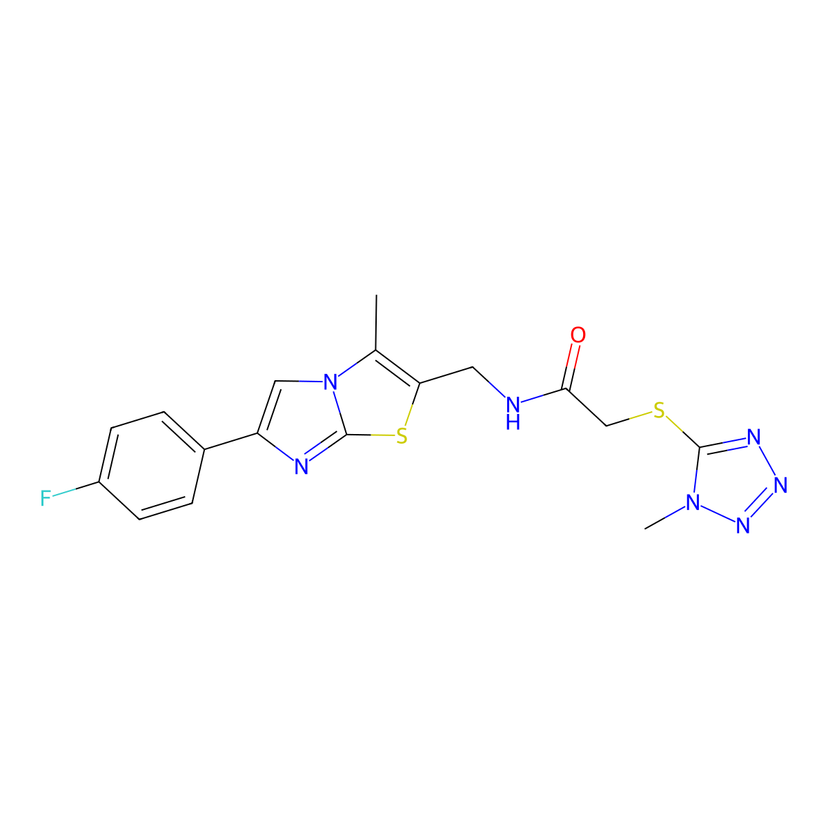 N-((6-(4-fluorophenyl)-3-methylimidazo[2,1-b]thiazol-2-yl)methyl)-2-((1-methyl-1H-tetrazol-5-yl)thio)acetamide molecular structure, CAS 1797587-26-8