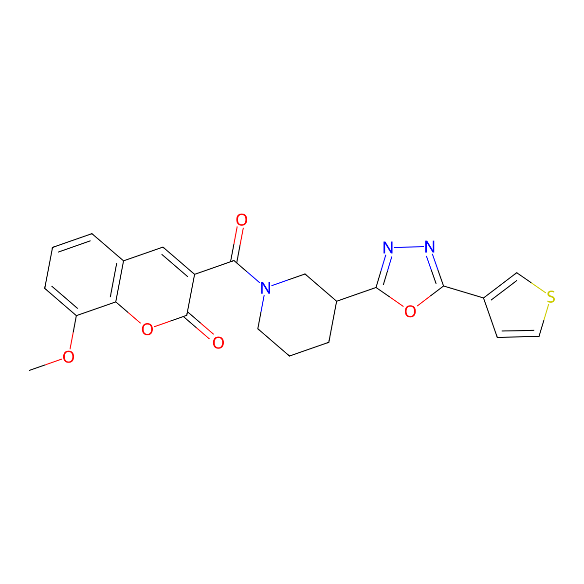 8-methoxy-3-(3-(5-(thiophen-3-yl)-1,3,4-oxadiazol-2-yl)piperidine-1-carbonyl)-2H-chromen-2-one molecular structure, CAS 1797587-36-0