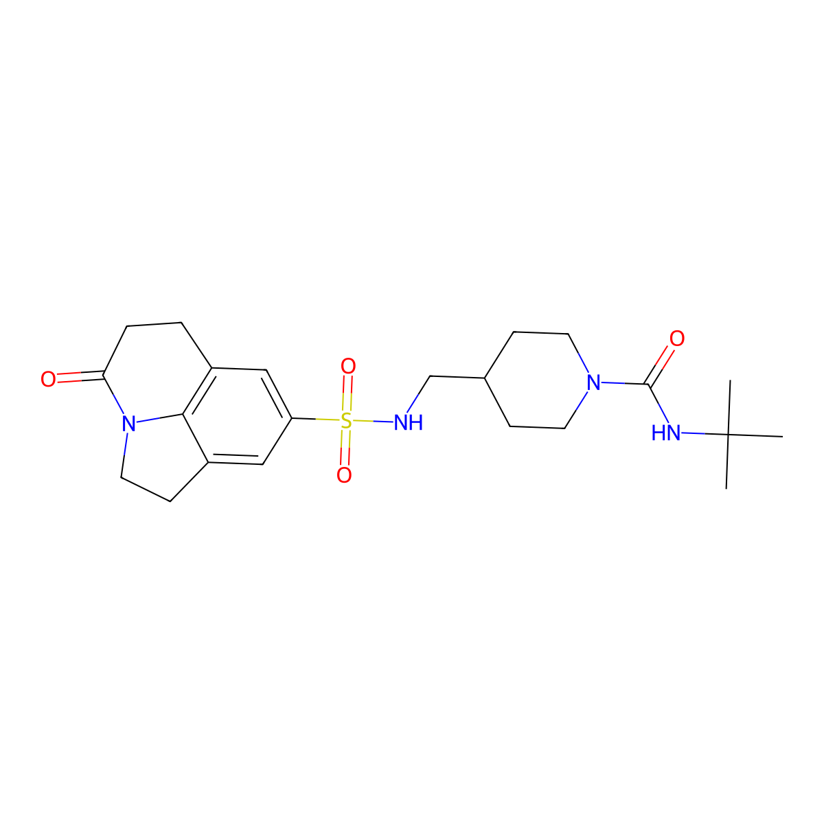 N-tert-butyl-4-({11-oxo-1-azatricyclo[6.3.1.0^{4,12}]dodeca-4(12),5,7-triene-6-sulfonamido}methyl)piperidine-1-carboxamide molecular structure, CAS 1797587-60-0