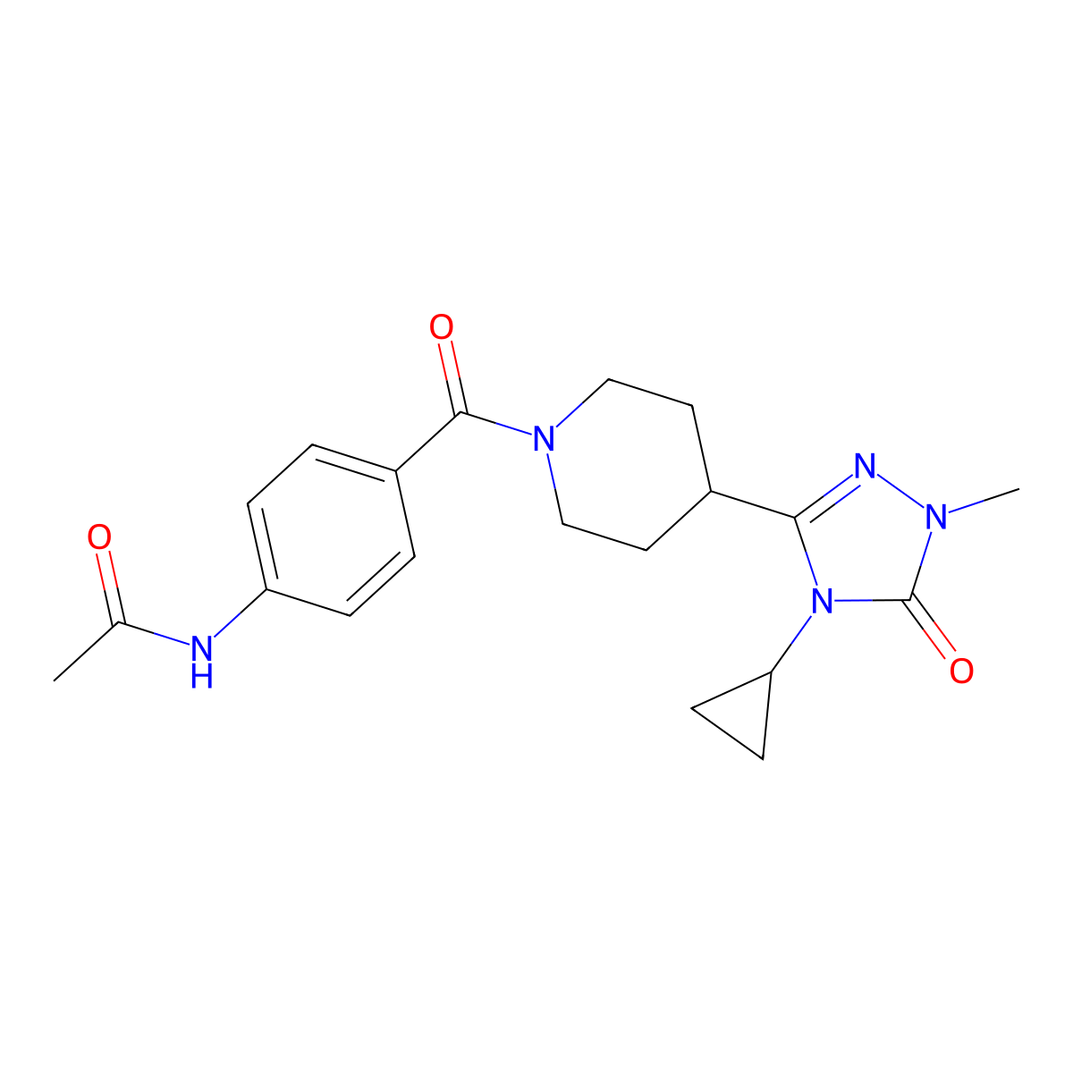 N-{4-[4-(4-cyclopropyl-1-methyl-5-oxo-4,5-dihydro-1H-1,2,4-triazol-3-yl)piperidine-1-carbonyl]phenyl}acetamide molecular structure, CAS 1797587-71-3