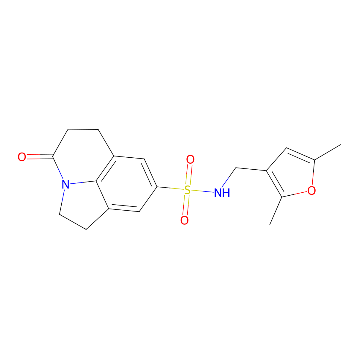 N-[(2,5-dimethylfuran-3-yl)methyl]-11-oxo-1-azatricyclo[6.3.1.0^{4,12}]dodeca-4(12),5,7-triene-6-sulfonamide molecular structure, CAS 1797587-74-6