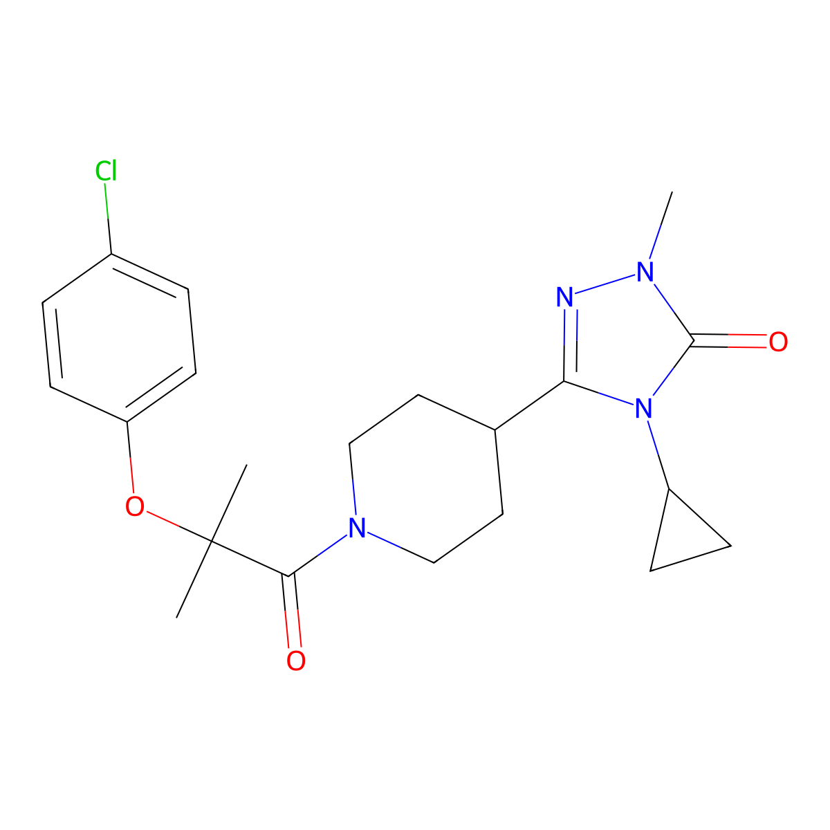 3-(1-(2-(4-chlorophenoxy)-2-methylpropanoyl)piperidin-4-yl)-4-cyclopropyl-1-methyl-1H-1,2,4-triazol-5(4H)-one molecular structure, CAS 1797587-77-9