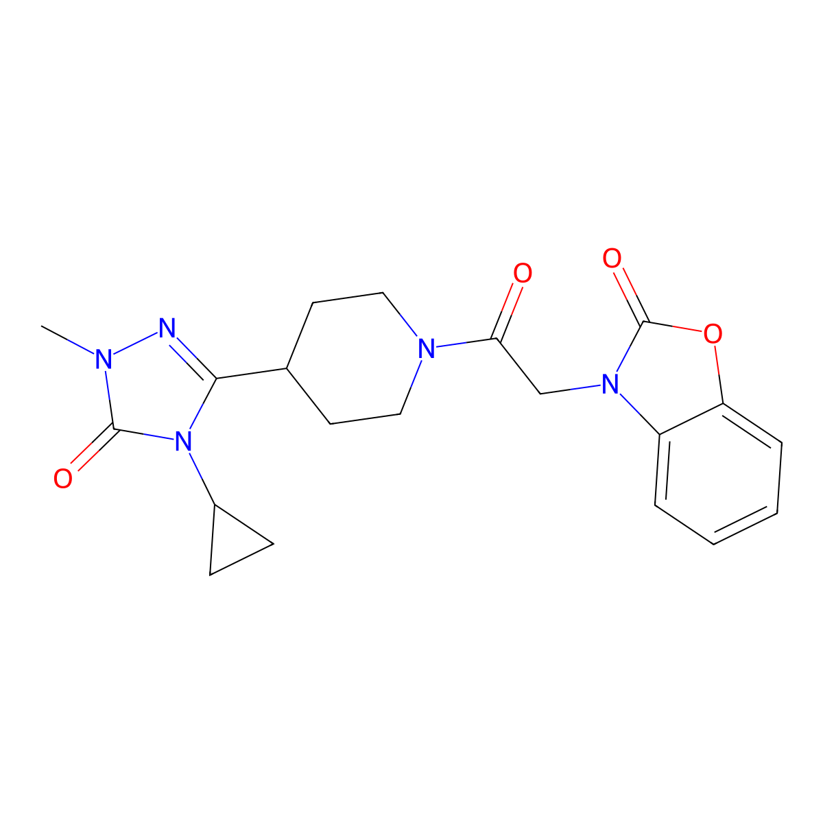 3-(2-(4-(4-cyclopropyl-1-methyl-5-oxo-4,5-dihydro-1H-1,2,4-triazol-3-yl)piperidin-1-yl)-2-oxoethyl)benzo[d]oxazol-2(3H)-one molecular structure, CAS 1797587-82-6